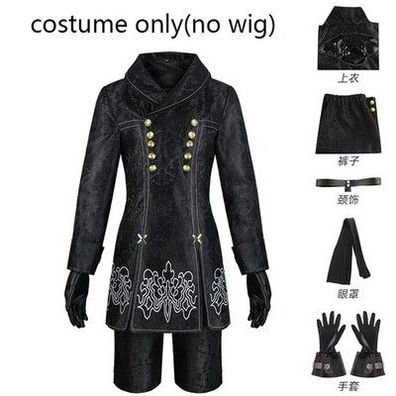 Automata Yorha 2B Schwarze Uniform mit Augenklappe Handschuhe