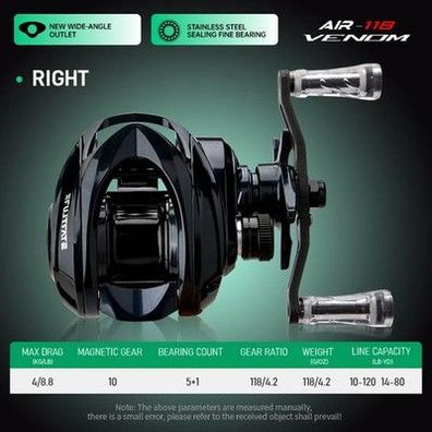 CEMREO Ultraleichte Baitcasting-Angelrolle Carbon Body 4kg Magnetisches