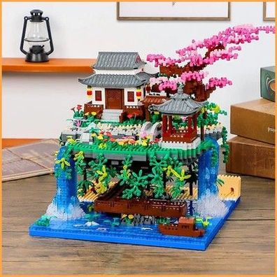 Japan Asien Modell Mini Pfirsichblüten Pool Bausteine Set MOC Dekoration