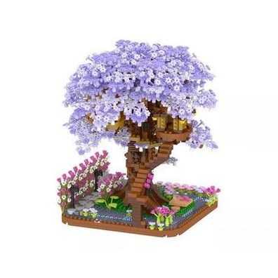Mini Sakura Baum Bausteine Set Diy Kirschblüte Ziegel mit Licht Baumhaus Modell