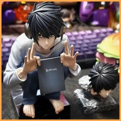 Death Note L Lawliet Figur in Hockposition mit Doppelköpfen GK Statu