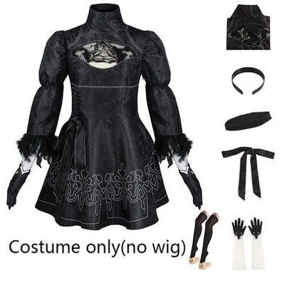 Automata Yorha 2B Cosplay Kostüm Schwarzes Trikot Kleid 2B Komplettes Set Hal