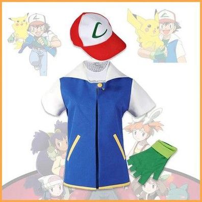 Pokemon Ash Ketchum Figuren Männer Cosplay Kostüm Blaue Jacke Jungen Für Hallowe