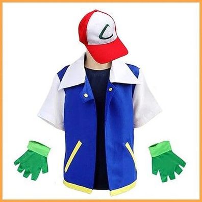 Pokemon Ash Ketchum Kostüm Fasching Halloween Männer Anime Trainer Cosplay