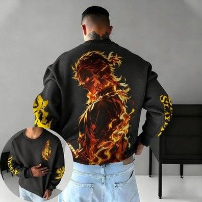 Demon Slayer Anime Rengoku Kyoujurou Bedruckter kopfloser Kapuzenpullover 2025,