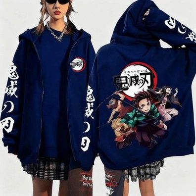 Demon Slayer Anime Zipper Mit Kapuze Jacke Männer Frauen Übergroßen Pullover