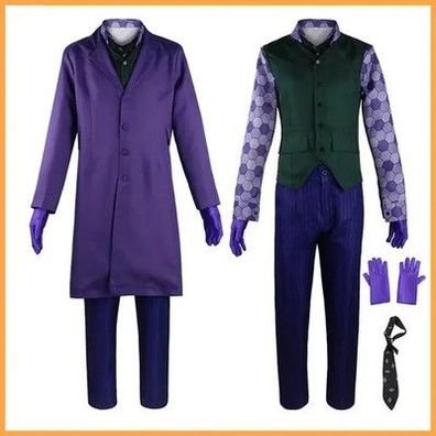 Joker Cosplay Kostüm Clown komplettes Set Mantel Hemd Weste Krawatte Anzug O