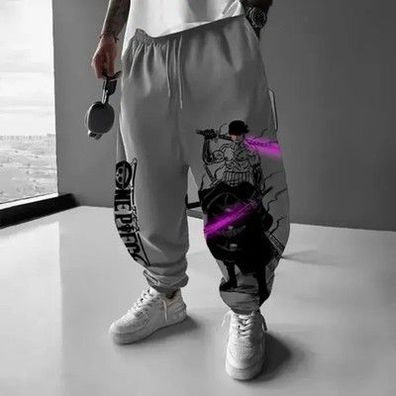 One Piece Zoro Anime Herren Joggerhose Streetwear Casual Jogginghose Cartoon Bed