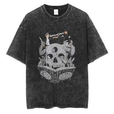 Black Clover Anime Schwarz Klee Gedruckt T Shirt Retro