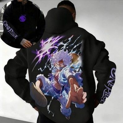 One Piece Ruffy Anime bedruckter lockerer Kapuzenpullover, ein m