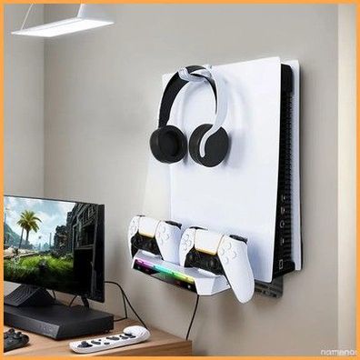 Wandhalterung PS5 Slim mit Dual-Controller-Ladestation Halter Set