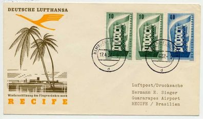 BRD 1956 Nr 242 + 241 96 Lufthansa BRIEF MIF X73293E