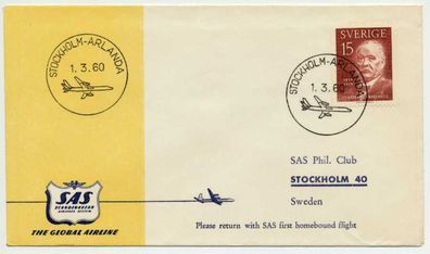 Flugpost ALLE WELT Nr SAS Schweden Arlanda BRIEF X73EF12