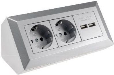 ChiliTec Steckdosenblock Ecksteckdose 2-Fach, USB-A 3,1A