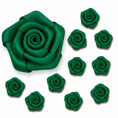 Satinrosen 3cm zum Basteln & Aufnähen 10 Stück Dunkelgrün