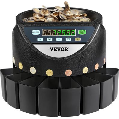 VEVOR Geldzählmaschine 220V 300 Ménzen pro Min 8 Auffangboxen Ménzzähler Euro