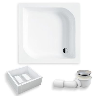 Duschwanne Quadratisch ARES 90x90 Styroporträger Weiß | Ablaufgarnitur & Füße im SET!