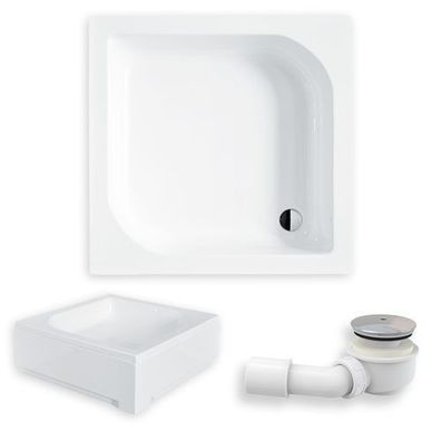 Duschwanne Quadratisch ARES 90x90 AcrylSchürze Weiß | Ablaufgarnitur & Füße im SET!