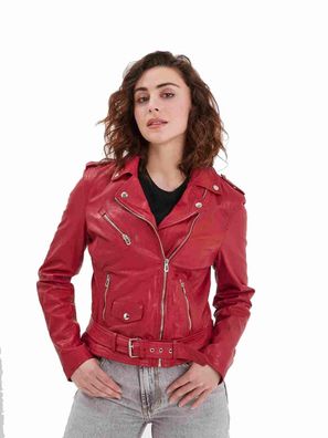 Rose Garden Paula Damen Lederjacke Rot Framboise Echtleder Lammleder Bikerjacke