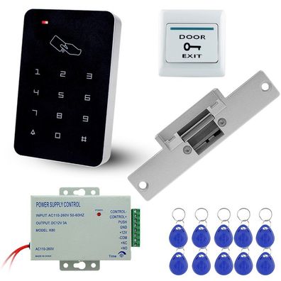 LIBO Zugangskontrollsystem Set Magnetschloss 180 kg Netzteil 10 RFID-Anhänger