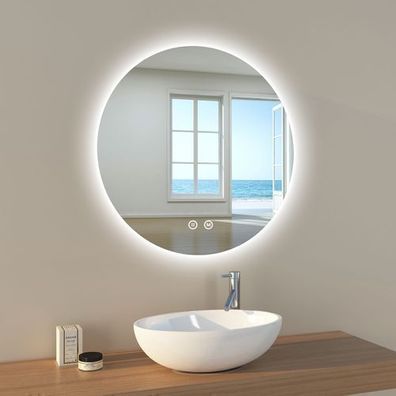 EMKE LED Badspiegel Beleuchtung Rund Spiegel 70cm Warmweißes/ Kaltweißes/ Neutrales