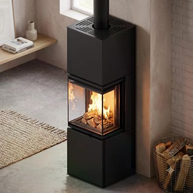 HITZE SIGA 3S Kaminofen 6,5kW 3-Seiten Panorama Außenluft Holzofen