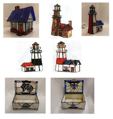 Tiffanyhäuser und Leuchttürme, Höhe 15,5 - 19,0 cm
