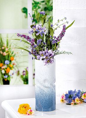 Gilde Vase, zylindrisch, "Skagen", Keramik, blau, weiß, VE 4, H. 25 cm, D. 10 cm
