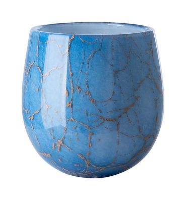 Fink COSMIC, Windlicht, Vase, Opalglas, blau , goldfarben, L. 14 cm, B. 14 cm, H