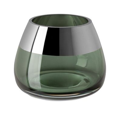 Fink BELLA, Teelichthalter, Glas, Silberfolie, dunkelgrün, silberfarben, L. 11