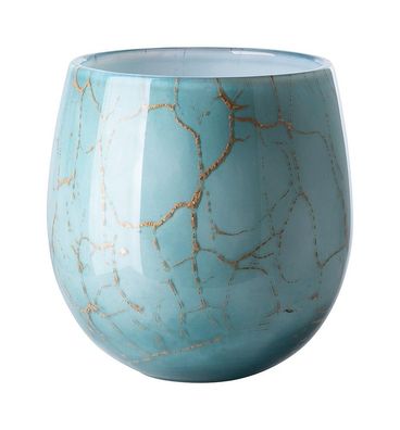 Fink COSMIC, Windlicht, Vase, Opalglas, grün, goldfarben, L. 14 cm, B. 14 cm, H