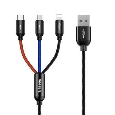 Baseus Drei-Wege-Ladekabel 3in1 USB-A zu Micro USB/Lightning/USB-C 3.5A 0,3m - S