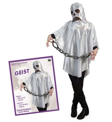 FRIES Geist Gespenst Poltergeist Umhang mit Haube Erwachsene Überwurf Halloween