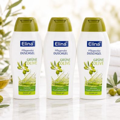 3x250ml Elina Pflegendes Duschgel Grüne Olive Feuchtigkeitspflege Shower Gel