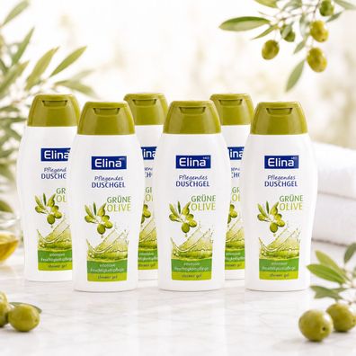 6x250ml Elina Pflegendes Duschgel Grüne Olive Feuchtigkeitspflege Shower Gel