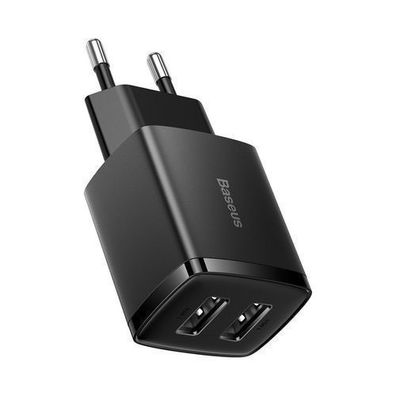 Baseus Kompakter USB-Wandadapter, Dual-Port, 10.5W, Schwarz (Modell: CCXJ010201)