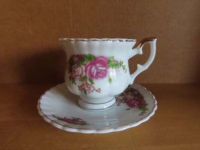 Teller Untertasse + Tasse weiß Goldrand rosa Rosen Arte Viva Romantico