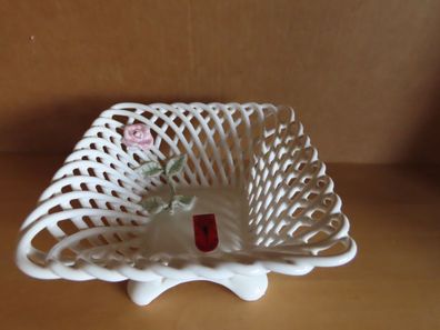 Zierschale Zierkorb weiß Porzellan mit 3D Rose Baronia Janusz Baranowski