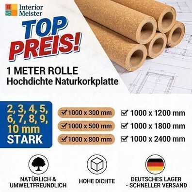 Korkplatten & rollen, 5 mm (Große Varianten) - Dämmung Bodenunterlage Bastel/DIY-Kork
