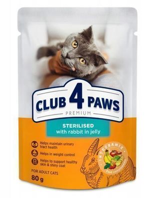 CLUB 4 PAWS KATZE Beutel 80 g „Sterilised“ mit Kaninchen
