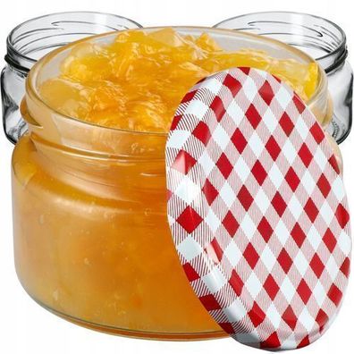 KADAX kleine Einmachgläser 250 ml, Marmeladengläser (100 Stück, Rot kariert)