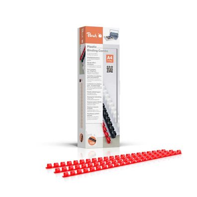 Peach PB408-03 Plastikbinderücken DIN A4, 8 mm, 45 Blatt, 100 Stück, rot