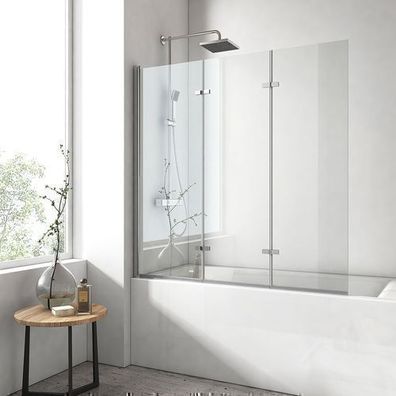 EMKE 120x140cm Badewanne Duschwand 3-teilig faltbar mit NANO Badewannenwand