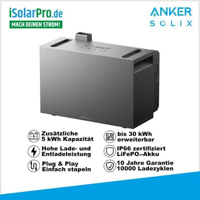 5kWh Anker SOLIX BP5000 Erweiterungsakku · LiFePO? · 5,024 kWh · IP66