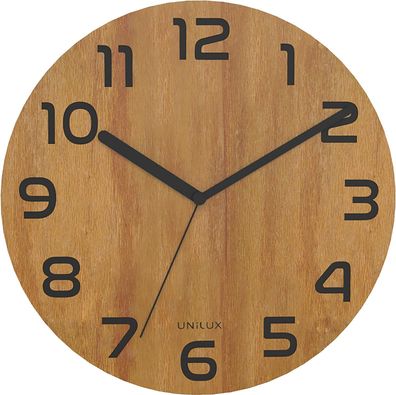 Unilux Moderne Wanduhr BALI PALMA, Ziffernblatt aus Bambus 30 cm, Ohne Ticken
