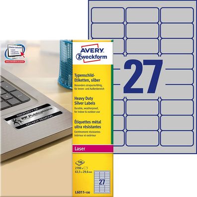 AVERY Zweckform L6011-100 Typenschild Folienetiketten 2.700 Aufkleber auf 100 Blatt s