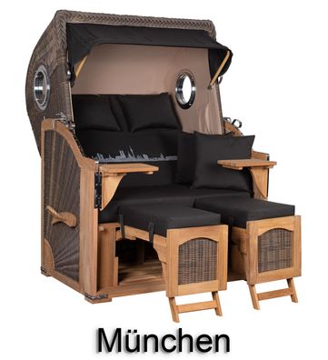 Strandkorbset - bene living - Ammersee 2- Sitzer Teak - PE grau - Skyline München