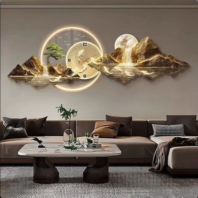 3D Künstlerische Landschafts Wandlampe inlusive Uhr Wanddeko Variante 8