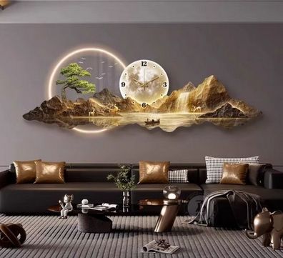 3D Künstlerische Landschafts Wandlampe inlusive Uhr Wanddeko Variante 9