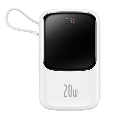 Baseus Qpow 10000mAh Powerbank 20W mit Lightning-Kabel, QC/PD/SCP/FCP, Weiß, Sch